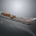 Vintage Metal Weapon Knife With Serrated Blade And Wooden Handle Design
