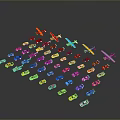 Colorful Model Airplanes In Various Colors Displayed On Dark Background