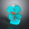 Modern Turquoise Electric Fan with Metal Grille Blue Blades and Red Logo Base
