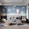 Kids Room Interior With Space Theme Wall Mural Astronauts Rockets And Decor