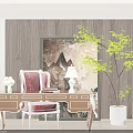 Elegant Wooden Desk With Carved Legs Table Lamp Books And Vase With Flowers