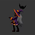 Halloween Themed Scene With Witch Character Bat Decorations And Ghost Figures