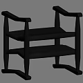 Modern Wooden Stool With Armrests And Two Tier Shelves Design