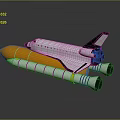 Realistic Space Shuttle with Rocket Booster Orange White Yellow Stripe 3D Rendering on Gray Background 3d model