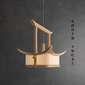 Chinese Style Pendant Light With Wooden Frame And Simple Fabric Shade Design
