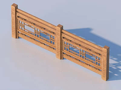Traditional Chinese Wooden Railing Design With Intricate Carved Patterns And Decorative Posts 3d model