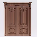 Classical Wooden Double Door With Ornate Carved Patterns And Decorative Details