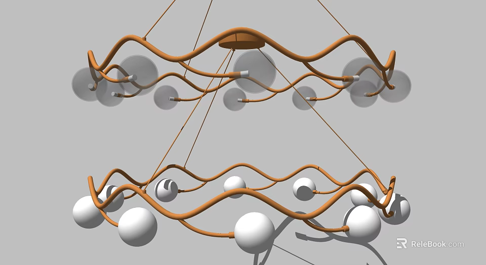 Modern Curved Frame Chandelier with White Spherical Bulbs and Two Layer Design 3d model