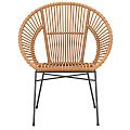 Natural Wicker Leisure Chairs With Black Metal Legs And Geometric Pattern Cushion