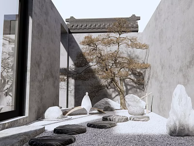 Traditional Chinese Garden Rockery Stones Landscape Design With Pine Tree And Gravel Ground 3d model
