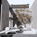 Traditional Chinese Garden Rockery Stones Landscape Design With Pine Tree And Gravel Ground