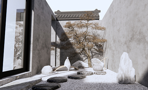 New Chinese style courtyard stone rockery landscape sketch 3d model