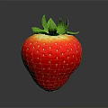 Fresh Red Strawberry with Green Leaves Plump Texture and Yellow Seeds on Dark Background