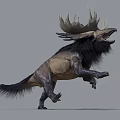 Mythical Creature With Large Antler Like Crown Open Mouth And Furry Body Running