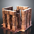 Ancient Carved Stone Architectural Components with Intricate Reliefs and Column Structures