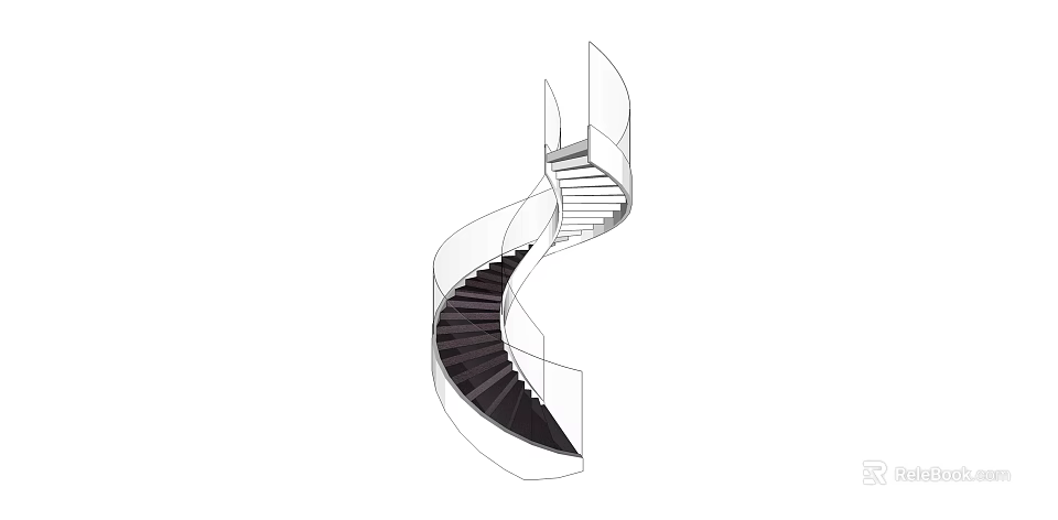 Modern Spiral Staircase Architectural Design with Glass Railing and Dark Steps 3d model 