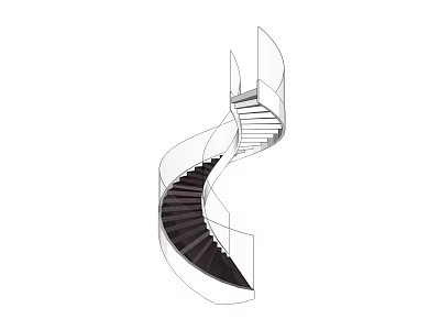 Modern Spiral Staircase Architectural Design with Glass Railing and Dark Steps 3d model