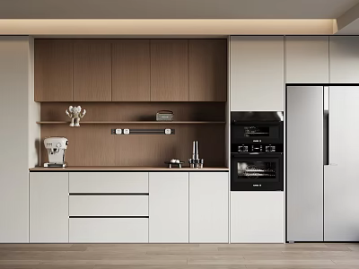 Modern Sideboard With Wooden And White Cabinets In Contemporary Kitchen Interior 3d model