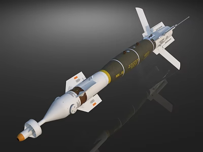 Military Missile Weapon Design With White Body Yellow Section Tail Fins And 3d model