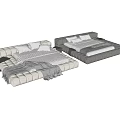 Modern Gray Velvet Double Bed With White Sheets And Cozy Blanket