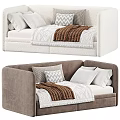 Modern Cozy Sofa Bed Design in White and Brown with Patterned Pillows and Soft Blanket 3d model