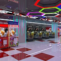 Colorful Amusement Arcade With Claw Game Machines Bright Lighting And Checkered Floor Tiles
