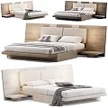 Modern Minimalist Double Bed Design With Wooden Headboard Mattress Pillows And Nightstand
