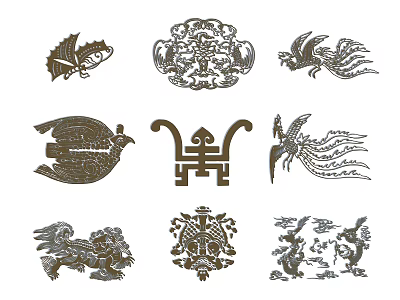 Traditional Chinese Decorative Carvings With Phoenix Dragon Lion And Fish Motifs 3d model