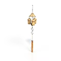 Decorative Wind Chime With Three Bells Umbrella Shaped Top And Long Wooden Pendant