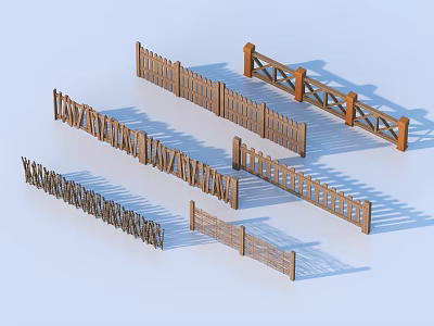 Multiple Wooden Outdoor Railings Featuring Various Designs And Decorative Patterns 3d model