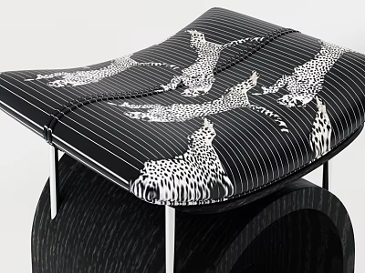 Antique Shoe Changing Stool Antique Stool Leopard Figure Cushion Antique Casual Stool Dressing Stool 3d model
