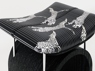 Antique Shoe Changing Stool Antique Stool Leopard Figure Cushion Antique Casual Stool Dressing Stool 3d model