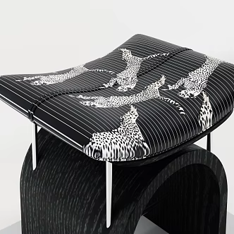 Antique Shoe Changing Stool Antique Stool Leopard Figure Cushion Antique Casual Stool Dressing Stool 3d model