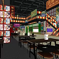 Vibrant Chinese Restaurant Interior Design With Wooden Dining Tables Hanging Lanterns And Posters