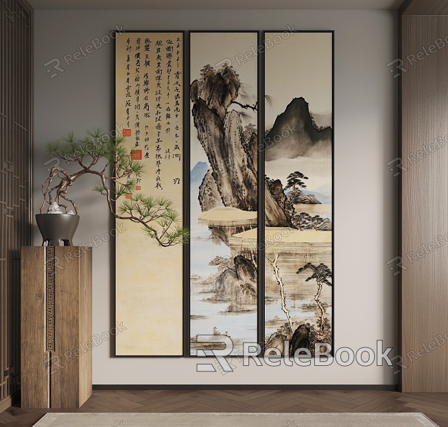 New Chinese Hanging Painting Chinese Hanging Painting New Chinese Potted Plant model