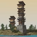 Attic pavilion waterside pavilion ancient building tower pagoda 3d model