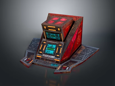 Sci Fi Red Black Console Device With Blue Interface Screens And Mechanical Platform Base 3d model