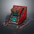 Sci Fi Red Black Console Device With Blue Interface Screens And Mechanical Platform Base 3d model