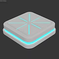 Silver Square Activation Device With Blue Glowing Lines And Geometric Surface Design