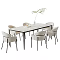 Modern Rectangular Dining Table Set With Six Light Gray Chairs And Green Plant Decor 3d model