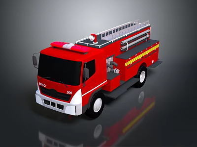 Red Fire Truck With Extendable Ladder And White Front Accents Design 3d model
