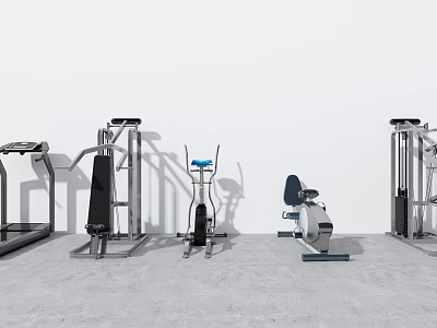 Modern Indoor Gym Fitness Equipment Including Treadmill Elliptical And Strength Training Machines 3d model