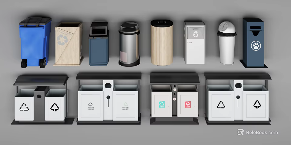 Public Facilities Waste Sorting Trash Bins With Different Designs And Materials 3d model