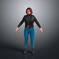 Child Wearing Black Leather Jacket Blue Jeans Standing with Boots on Gray Background