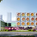 Colorful Modern School Building With Rainbow Archway Circular Windows And Multi Colored Sections 3d model