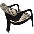 Elegant Floral Patterned Leisure Chair With Dark Wooden Frame And Soft Cushion