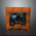 Silver Control Panel Equipment On Orange Background With Globe Component Knobs And Colorful Indicator Lights