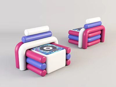 Colorful Single Sofa With Pink Blue White Stacked Structure And Round Decorative Detail 3d model