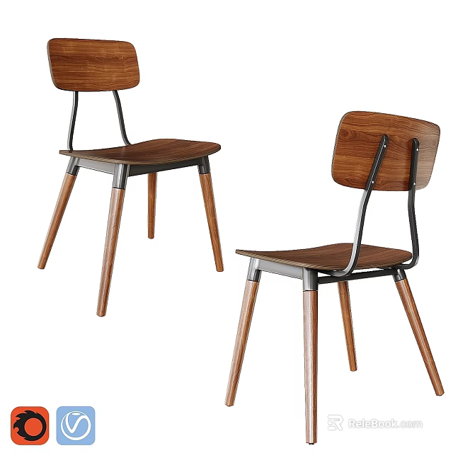 Modern Wooden Single Chair with Metal Frame and Comfortable Seat for Dining Room 3d model 