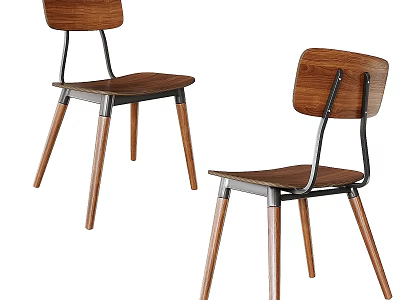 Modern Wooden Single Chair with Metal Frame and Comfortable Seat for Dining Room 3d model
